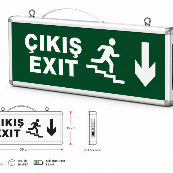 YCL YAC 310 3W/3LED Çıkış Exit Merdiven Aşağı Çift Yönlü