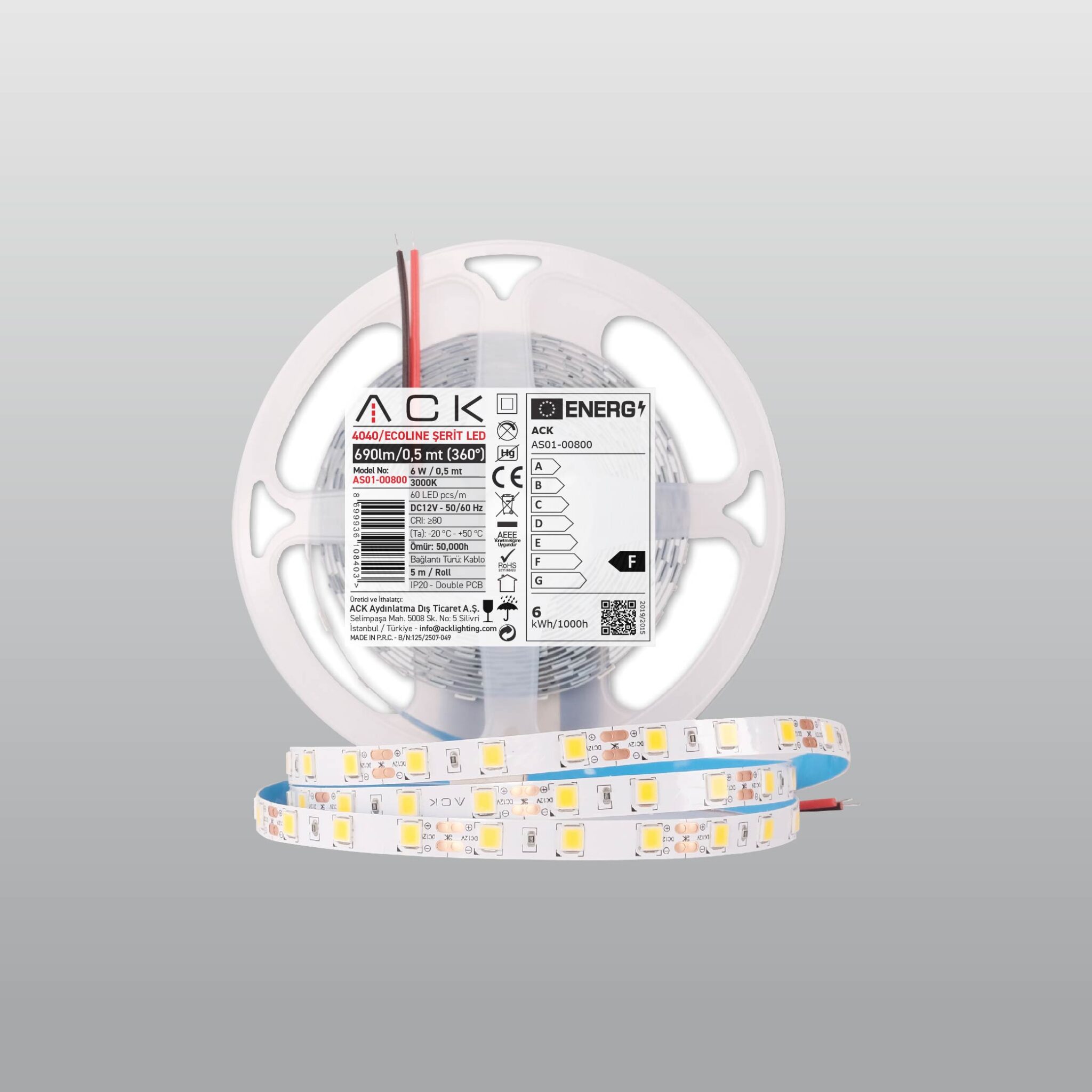 ACK 4000K Şerit LED DC 12V 60 LED/MT (5 Mt) ACK 4000K Şerit LED DC 12V 60 LED/MT (5 Mt)