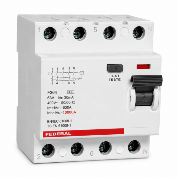 Federal FK4 25A 4P 30mA AC Tipi 10kA Kaçak Akım Koruma Rölesi